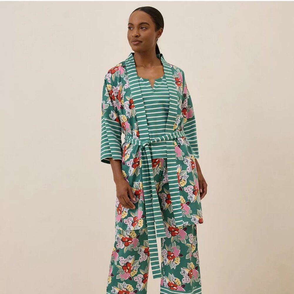 Pact Women's Organic Cotton Staycation Short Robe – Green XS NEW